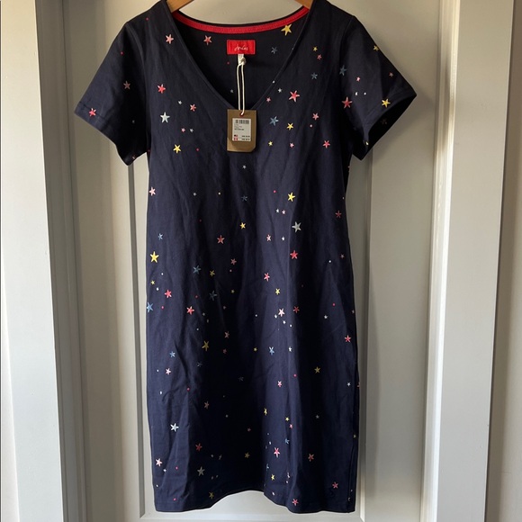 Joules Riviera V Neck Navy Dress with Star Pattern - Picture 1 of 6